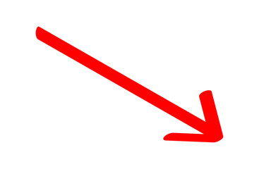 右斜め下に伸びる赤色の矢印