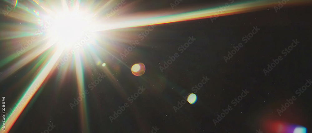 Poster dynamic lens flares and optical effects create a cinematic atmosphere against a dark background