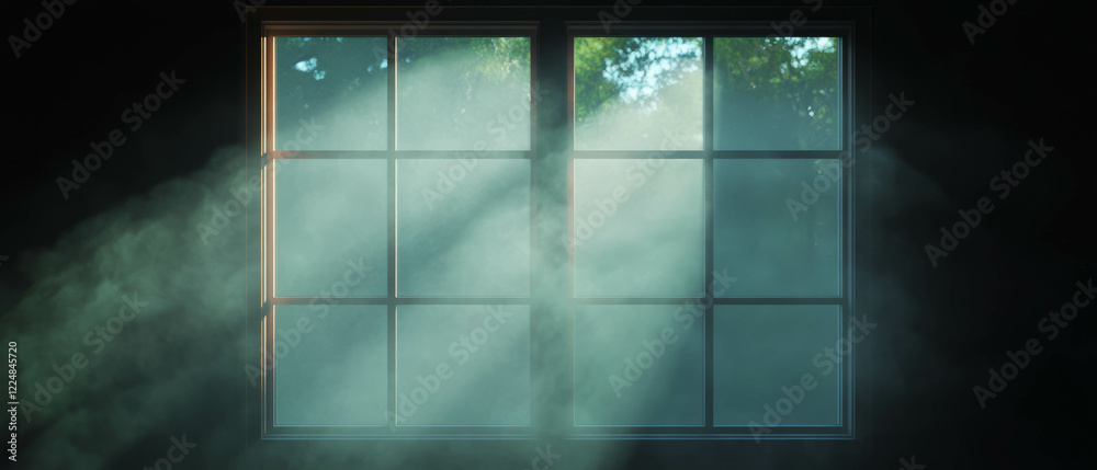 Aufkleber soft light streams through a window, creating a tranquil atmosphere in the dark room