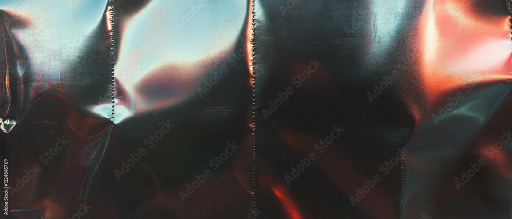 Poster Reflections of light and color on a metallic surface with window textures