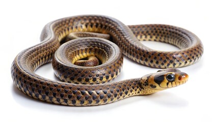 Brown Snake Coiled on White Background