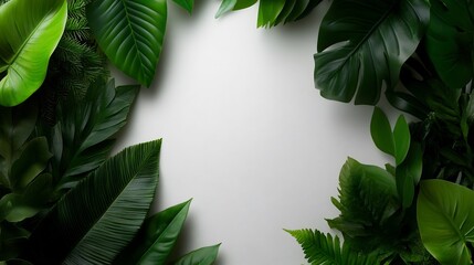 Fototapeta premium Lush Greenery Frame: Tropical Leaves Border on White Background