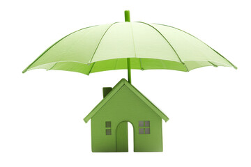 Isolated Green House Protected by a Green Umbrella