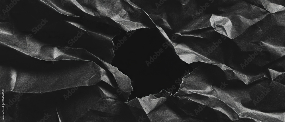 Poster wrinkled paper texture with empty center showcasing aged effects on a dark background