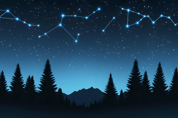 Fototapeta premium Constellations Shine Brightly Over a Serene Forest Landscape at Night