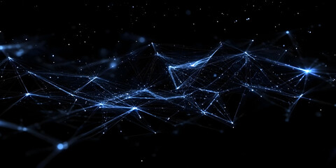 Fototapeta premium Abstract Blue Network Glows Brightly on Dark Background with Subtle Particles