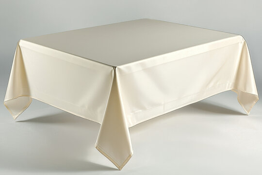 Cream rectangular tablecloth, smooth, elegant, draped neatly.
