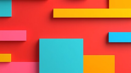 Obraz premium Colorful Geometric Shapes on Vibrant Red Background for Modern Design and Decoration Projects