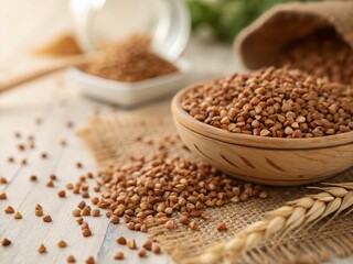 Organic Buckwheat Background with Bokeh: Textured Product Display Backdrop