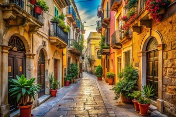 Ortigia Island, Sicily: Charming Street Scene with Copy Space