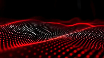 Fototapeta premium Abstract Red Digital Wave Background Flows Smoothly with Interconnected Dots and Lines Dynamically.