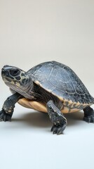 Fototapeta premium Macro shot of a turtle with detailed shell and skin texture