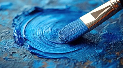 Narrow brush creating delicate blue lines on textured paper for artistic expression