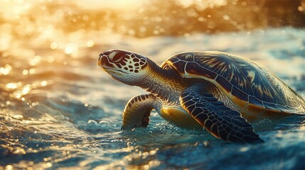 Obraz premium Water turtle with a detailed shell and intricate skin patterns sitting on a wet surface.