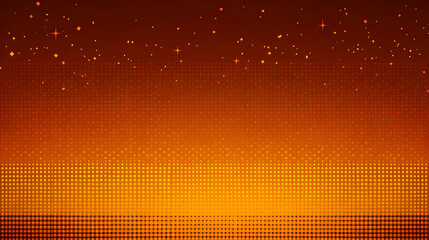 Abstract Orange Background with Halftone Dots and Sparkling Stars Creates a Festive Atmosphere