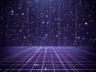 Abstract Purple Background with Glowing Particles and Grid Pattern Creates a Futuristic Atmosphere