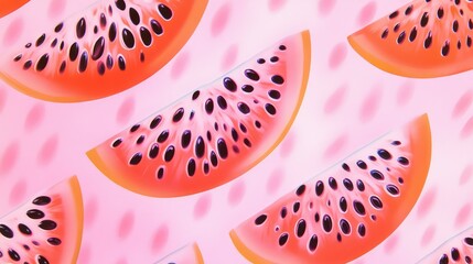 Vibrant and Juicy Watermelon Slices with Black Seeds on Soft Pink Background Creating a Fresh and Playful Summer Vibe for Food and Beverage Themes