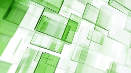 Naklejka premium Abstract green geometric shapes layering together in a dynamic composition, creating a sense of depth and modern aesthetic for unique design purposes and creative projects.