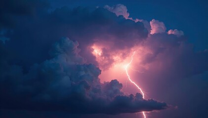 Thunderstorm clouds lit up by a bright flash of lightning, , bright flash, electrical