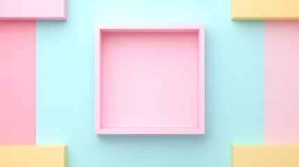 Fototapeta premium Colorful minimalistic display box on pastel background with shades of pink, blue, and yellow for creative concepts