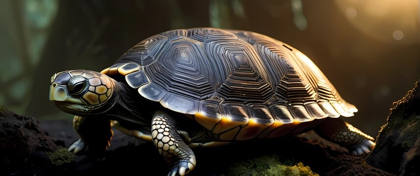 A captivating close up shot of intricate patterns on a turtles shell in a natural setting revealing evidence of life
