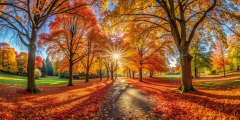 Fototapeta premium Panoramic Autumn Park in Germany: Golden Leaves and Crisp Air