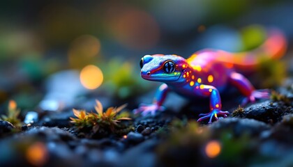Vibrant Gecko in Night Nature Scene Wildlife Photography