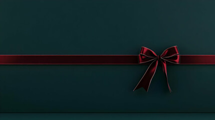 Elegant Dark Green Background with Maroon Ribbon and Bow Shows Festive Decoration
