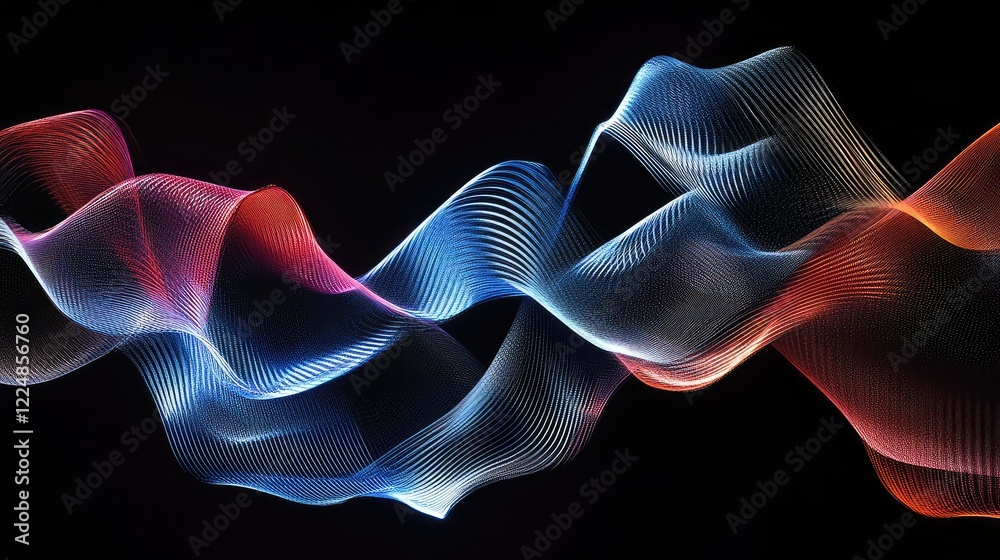 Poster abstract colorful wavy forms cascading vertically, forming a dynamic and sleek design