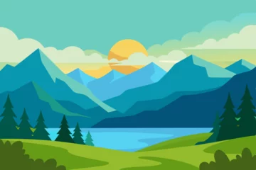 Fototapete landscape with mountains and blue sky © Kechali