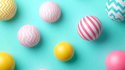 Obraz premium Colorful Patterned Balls on a Light Blue Background for Fun and Playful Designs