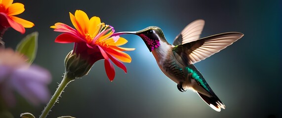 A brilliant capture of a hummingbird feeding on a vibrant flower showcasing the delicate beauty of wildlife