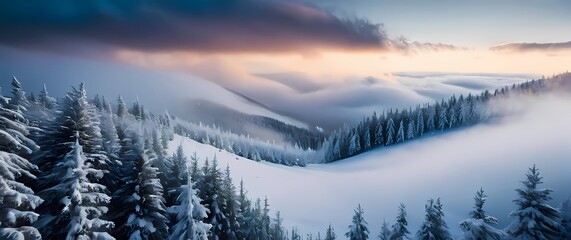 Obraz premium A breathtaking view of powdery white snow coating vibrant evergreens creating a pristine winter wonderland scene