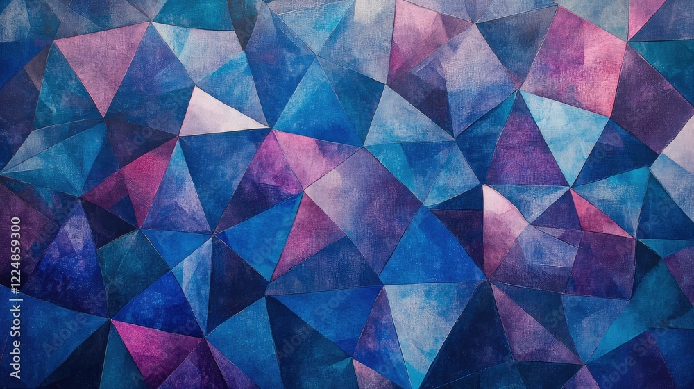 Poster abstract geometric pattern with blue and fuchsia low poly triangles creating depth and vibrance