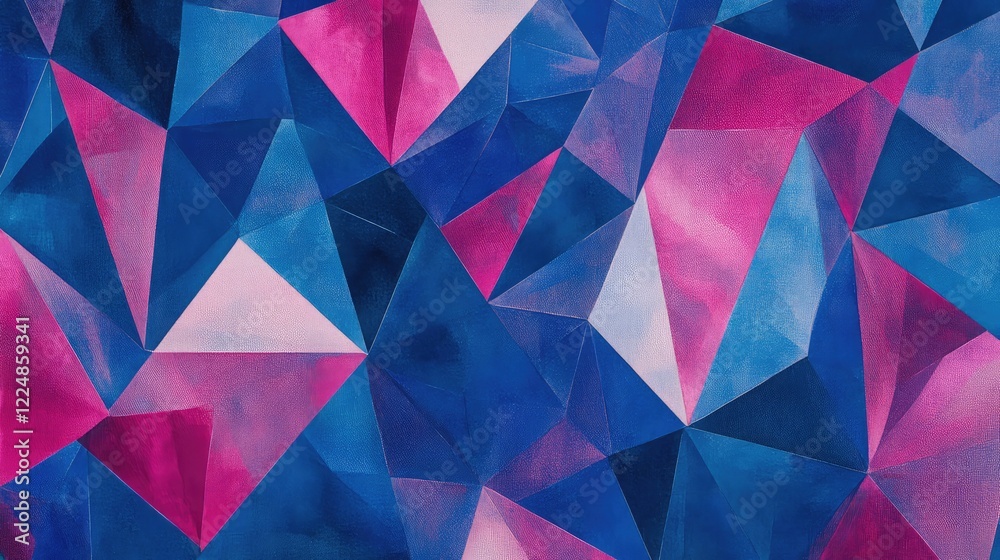 Poster abstract geometric pattern with blue and fuchsia low poly triangles creating depth and vibrance