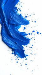 Fototapeta premium Dynamic Blue Paint Stroke with Splashes on White Canvas Creates a Vibrant Abstract Art Piece