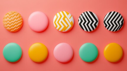 Obraz premium Colorful Round Discs with Unique Patterns on Pink Background for Creative Design Projects and Modern Art Displays