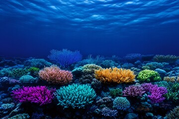 Naklejka premium Colorful coral reef thriving in clear blue ocean water