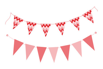 Triangular Pennant garland on string Monochrome soft pink. Greeting Decorative design element Set 2