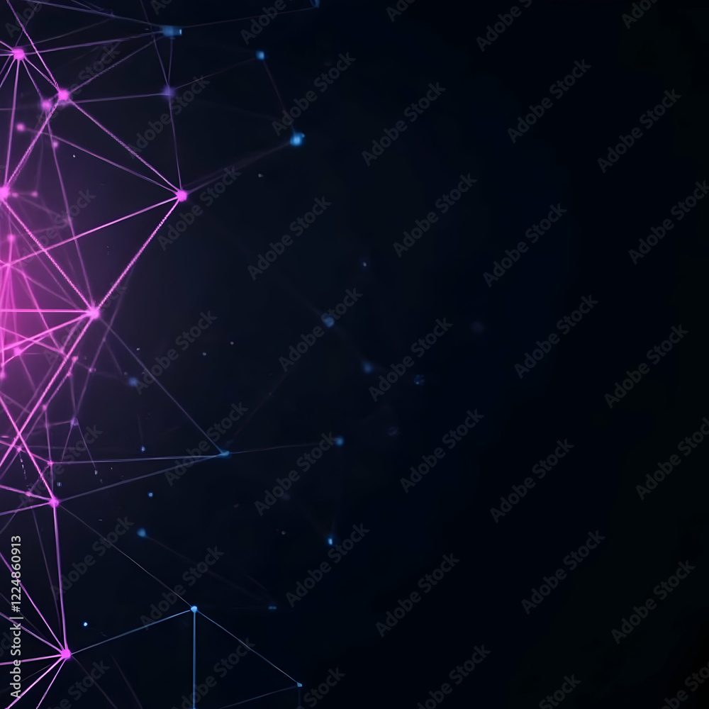 Wall mural abstract background with futuristic glowing lines and nodes beautifully in dark space