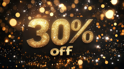Glittery 30 percent Off Discount Promotion with Golden Sparkles