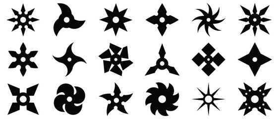 Set of ninja shuriken stars icons, Ninja Throwing Star Silhouettes. set of ninja weapon .Black vector silhouettes isolated on white background