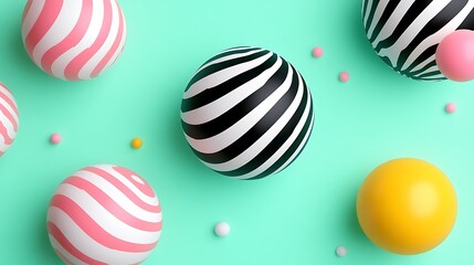 Fototapeta premium Colorful striped spheres with pastel background creating a fun and vibrant abstract composition
