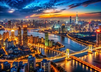Fototapeta premium Panoramic Night Cityscape: Illuminating Urban Skyline at Dusk