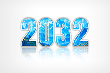 2032 text blue color on a white background. number 2032. Happy New Year 2032 text. typography. blue concept. creative idea for flyer, banner, card, website, printing.