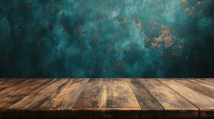 Empty wooden table top on dark grunge background for product placement