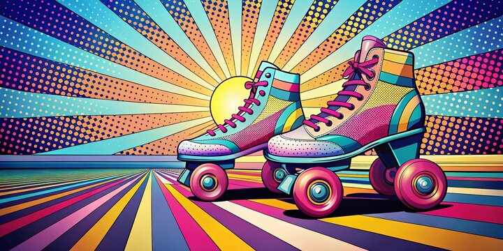 Panoramic Pink Skate Pop Art Trendy Background - Vibrant Retro Roller Skating Scene