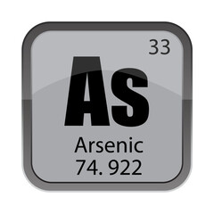 Arsenic 74.922 tile. As chemical block. Atomic 33 detail. Vector periodic icon.