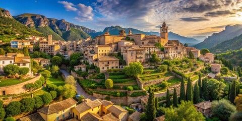 Fototapeta premium Panoramic Valdemossa, Mallorca: Scenic Hilltop Village View