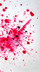 Fototapeta premium Abstract Pink and Black Watercolor Splashes and Splatters Create a Dynamic Visual on White Textured Paper.